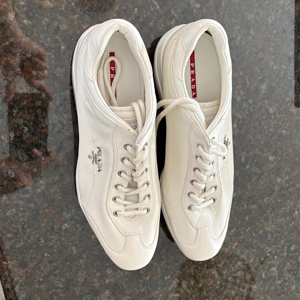 Prada Cream Leather Casual Sneakers